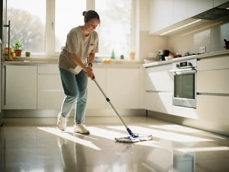 Person cleaning to burn calories