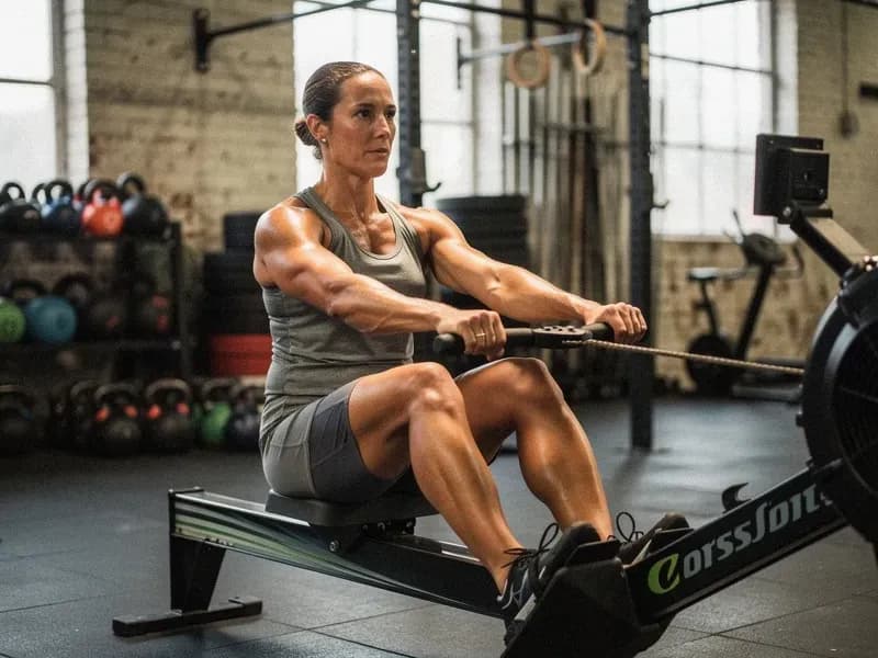 Person rowing to burn calories