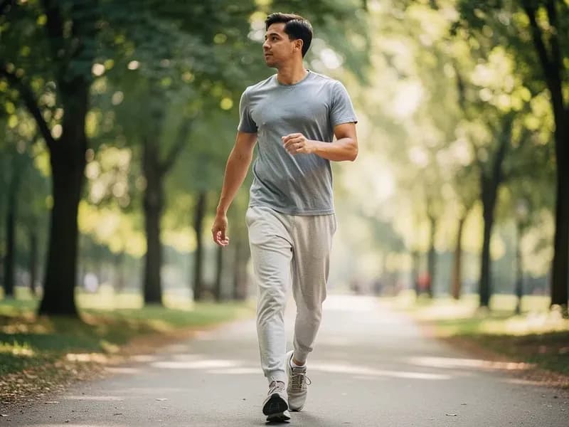 Person walking to burn calories