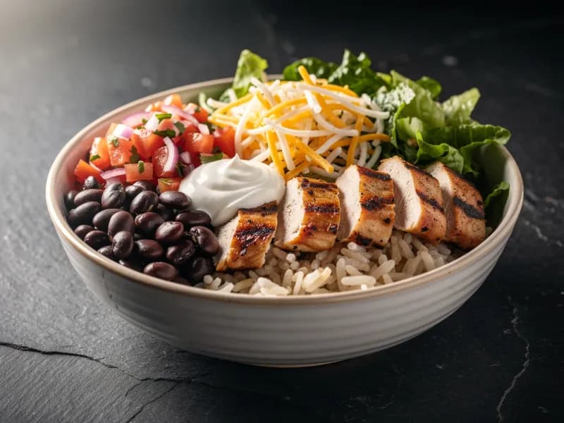 Chipotle Chicken Bowl with grilled chicken, cilantro-lime white rice, black beans