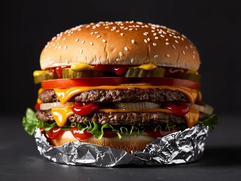 Five Guys Cheeseburger with sesame seed bun, beef patties (2 x 94g / 3.3 oz each), american cheese (2 slices)