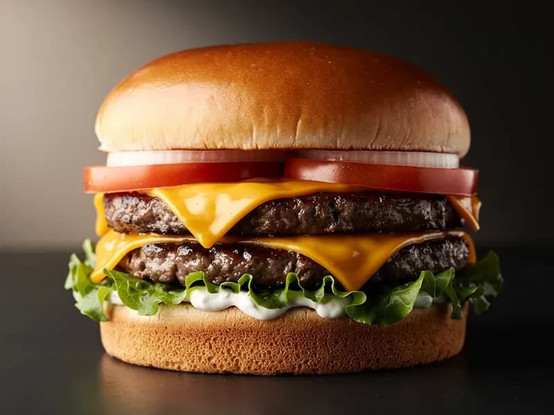 In-N-Out Burger Double-Double with sponge-dough bun, beef patties (2 x 57g / 2 oz each), american cheese (2 slices)