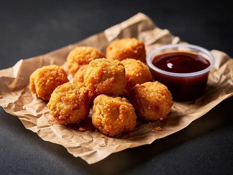 McDonald's Chicken McNuggets (10 piece) with chicken breast meat, tempura batter and breading, frying oil (absorbed)