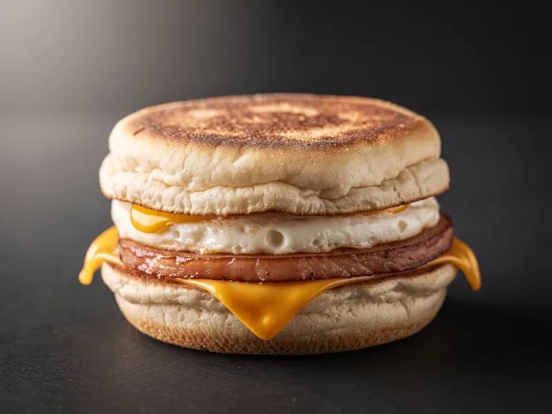 McDonald's Egg McMuffin with toasted english muffin, whole egg (round), canadian bacon