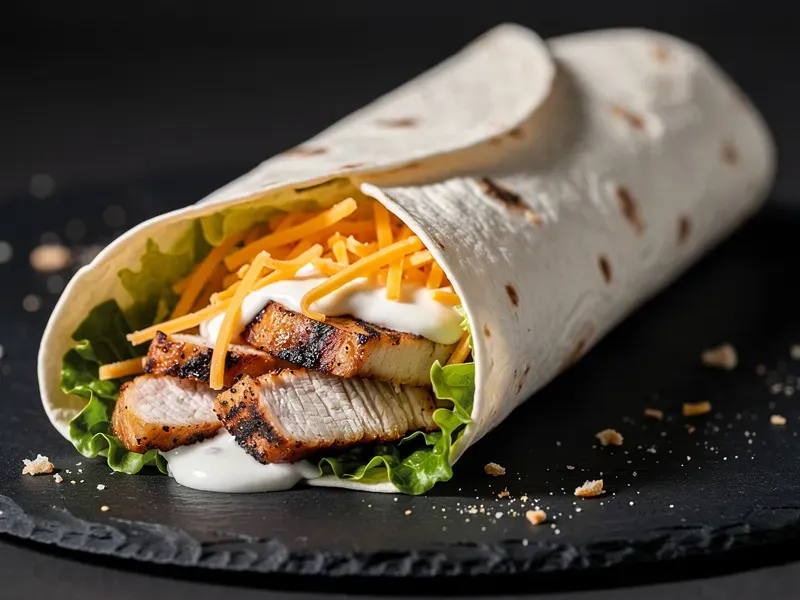 Wendy's Grilled Chicken Wrap with flour tortilla (10-inch), grilled chicken breast, shredded cheddar cheese