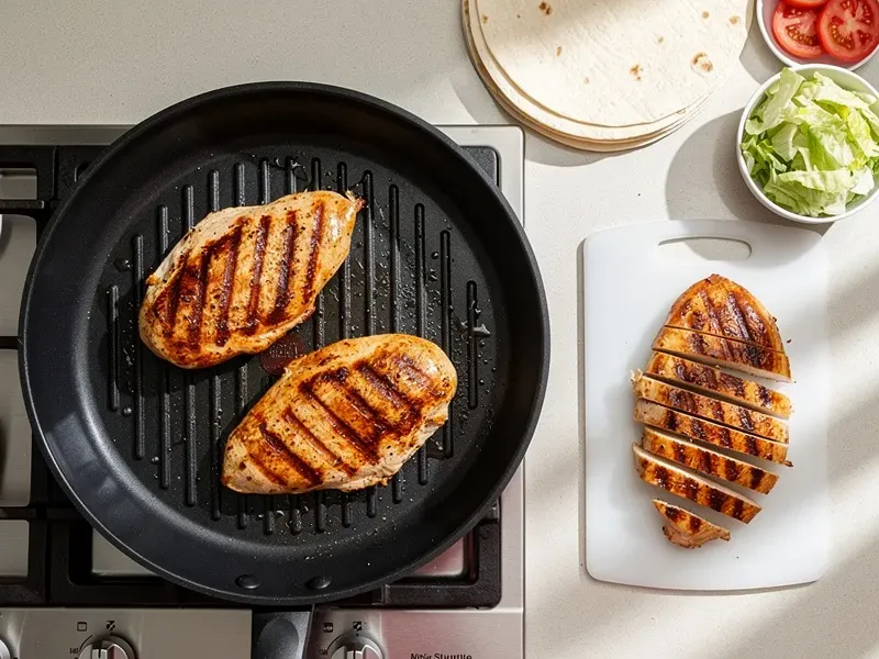 Step 2: Heat a grill pan or skillet over medium-high heat. Grill the marinated chicken f