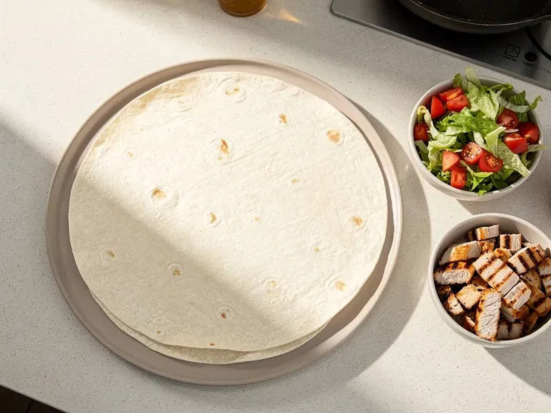 Step 3: Warm the tortilla wrap briefly in a dry skillet or microwave for 10 seconds to m