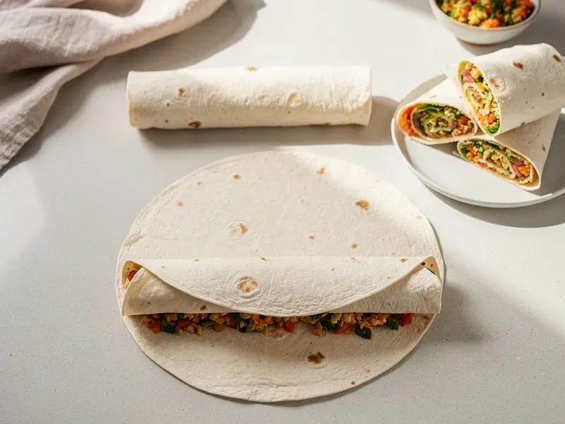 Step 5: Fold the bottom of the tortilla up over the filling, then fold both sides in tig