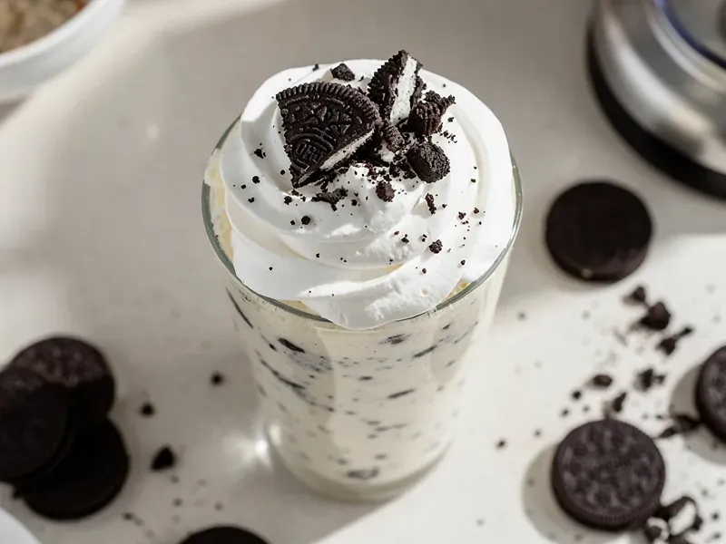 Step 4: Pour the milkshake into a tall glass. Top with a generous swirl of whipped cream