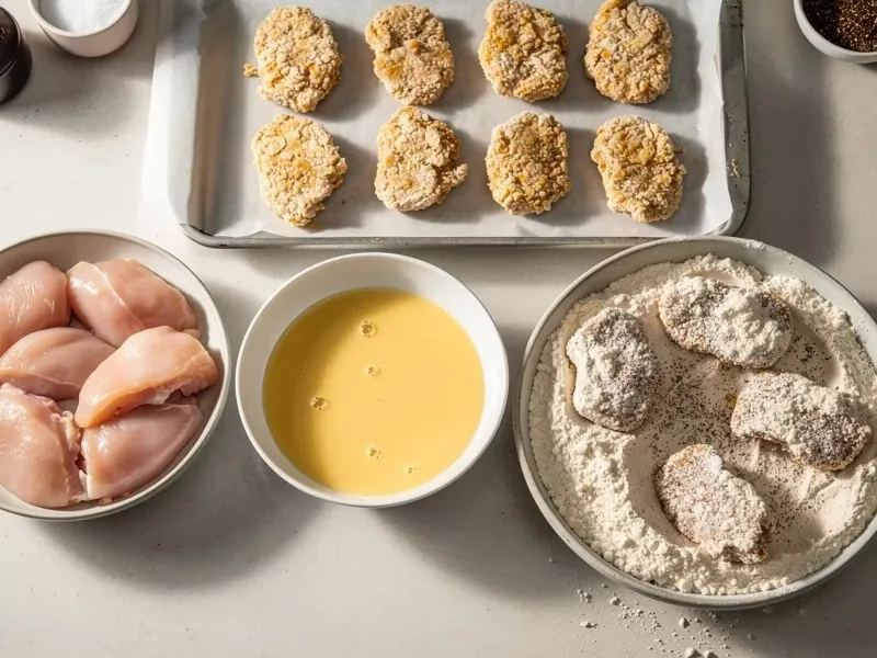 Step 4: Remove chicken pieces from the brine and pat dry. Dip each piece in the egg wash