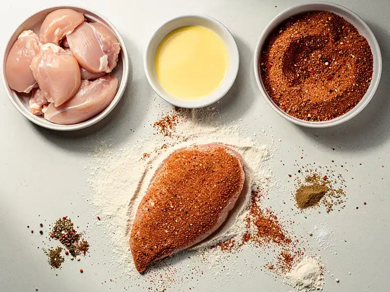 Step 4: Remove chicken from the brine and pat dry. Dip in the egg wash, then press firml