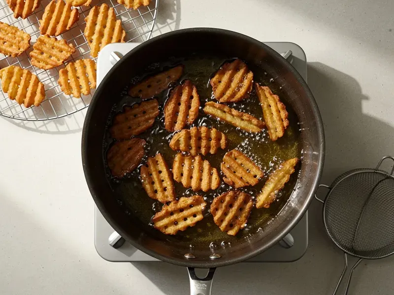 Step 4: Increase the oil temperature to 190C (375F). Fry the potatoes again in batches f