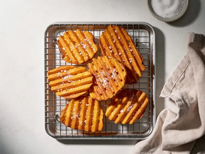 Step 5: Drain on a wire rack and season immediately with salt while hot. Serve right awa