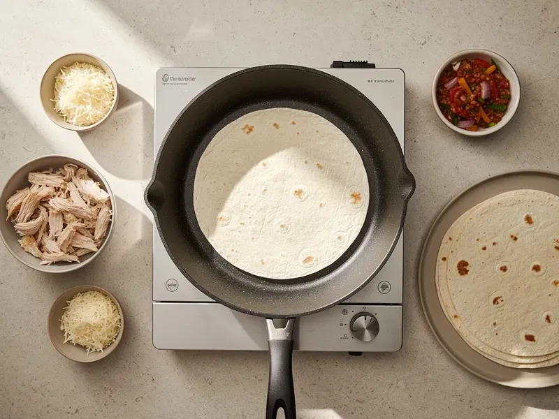 Step 7: Warm each flour tortilla on a dry skillet for 10-15 seconds per side until pliab