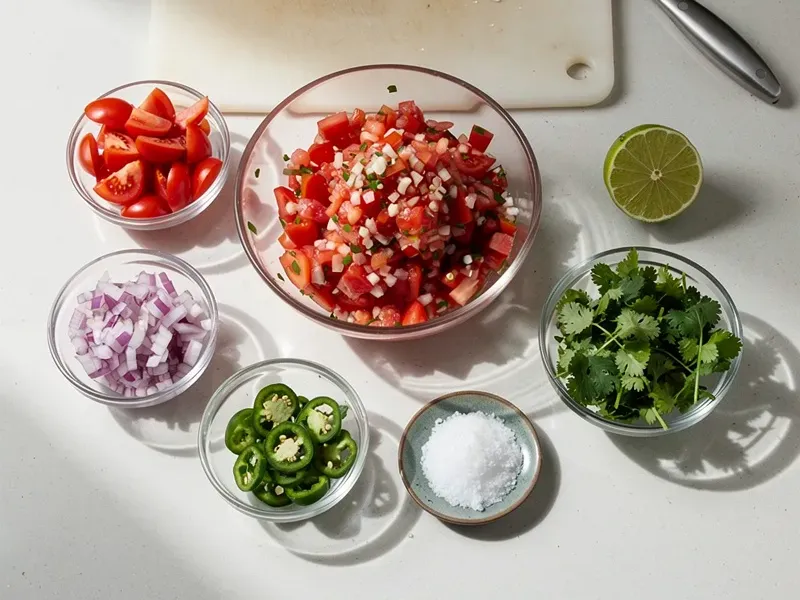 Step 6: Make the fresh salsa by combining diced roma tomatoes, red onion, jalapeño, cila