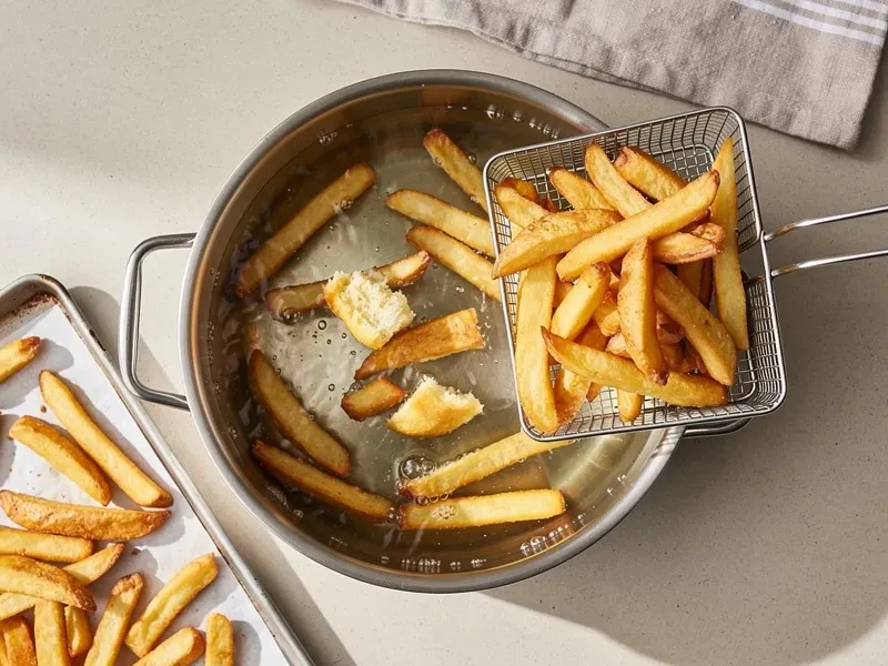 Step 4: Increase the oil temperature to 175C (350F). Five Guys fries at a slightly lower