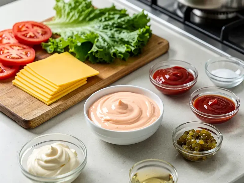 Step 1: Make the spread by mixing the mayonnaise, ketchup, sweet pickle relish, a pinch