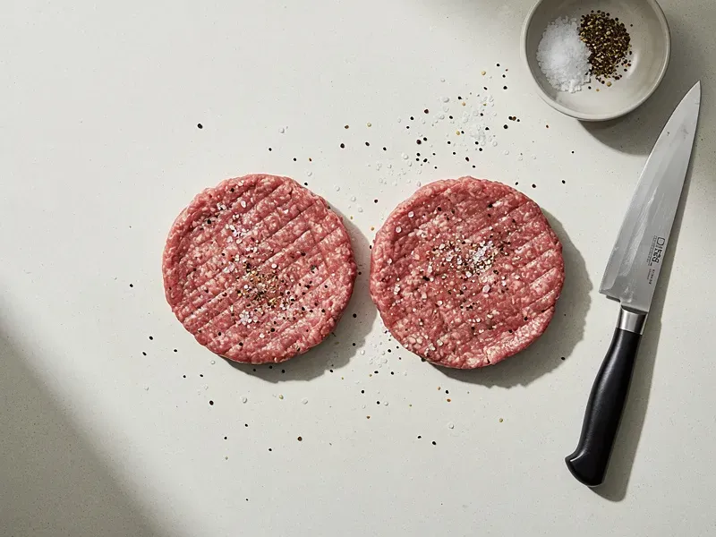 Step 2: Form the beef into two thin patties about 10cm (4 inches) across. Season both si
