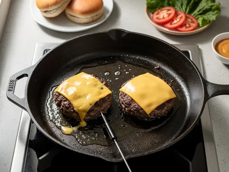 Step 3: Heat a cast iron skillet or flat griddle over high heat. Cook the patties for 2