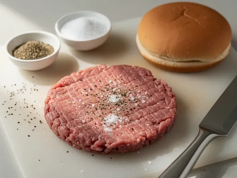 Step 1: Form the ground beef into a thin, flat patty slightly wider than the bun, as it