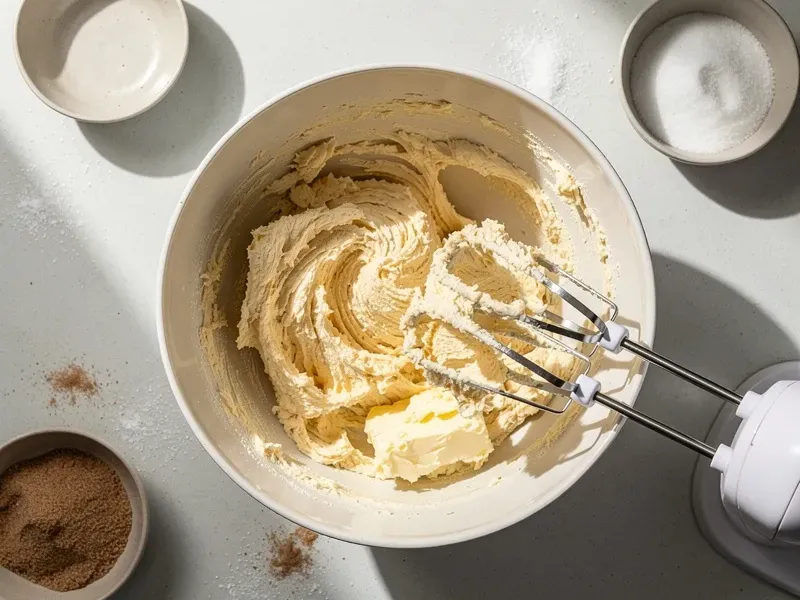 Step 3: In a large bowl, cream the softened butter with both sugars using a hand mixer o