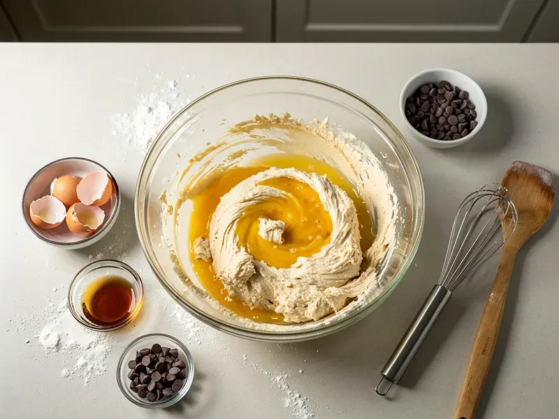 Step 4: Beat in the eggs one at a time, then add the vanilla extract and mix until combi