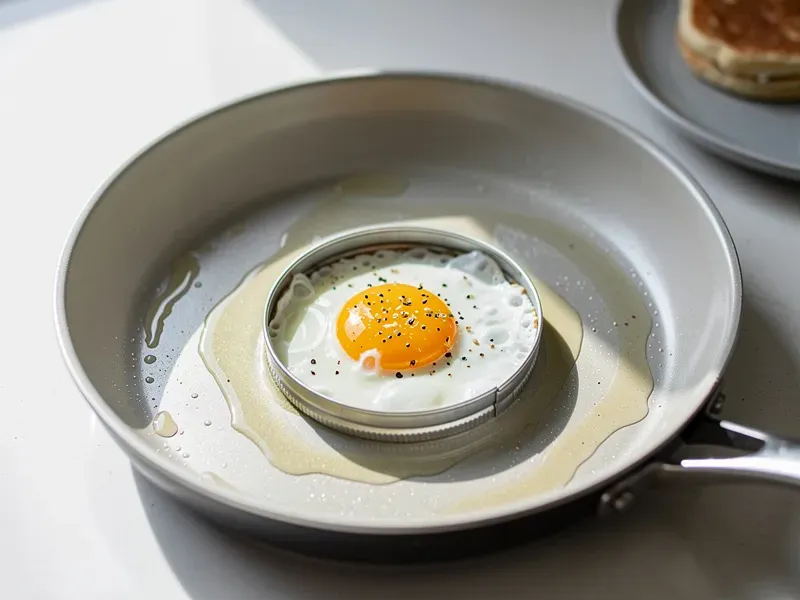 Step 3: Spray a round ring mold (or a clean mason jar lid ring) with non-stick spray and