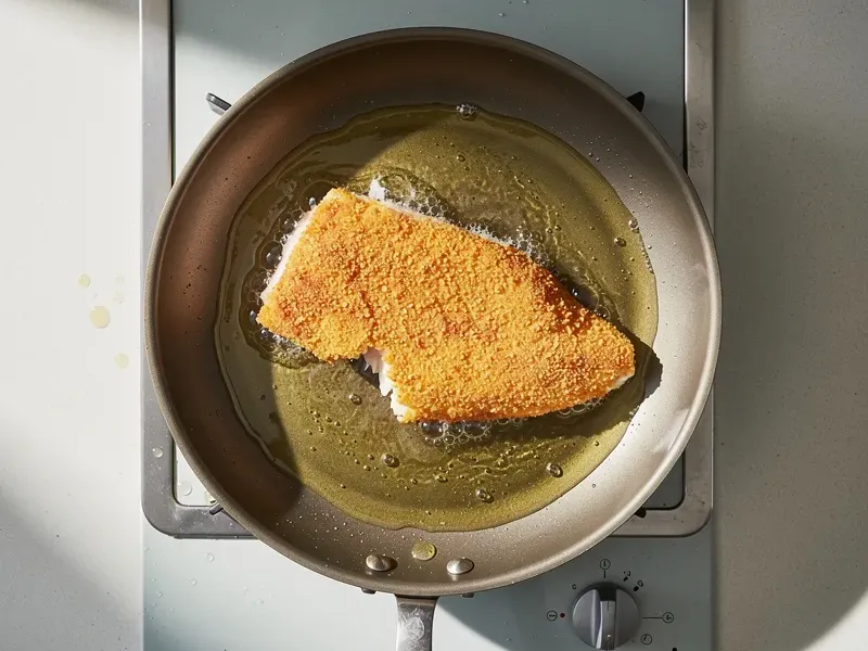 Step 3: Heat about 1cm (1/2 inch) of vegetable oil in a skillet over medium-high heat un