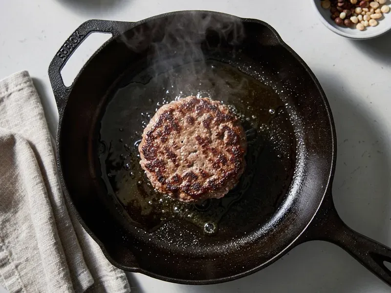 Step 2: Heat a skillet or griddle over high heat. Cook the patty for 2 to 3 minutes per
