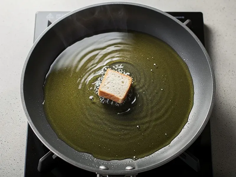 Step 3: Heat about 1cm (1/2 inch) of vegetable oil in a skillet over medium-high heat un