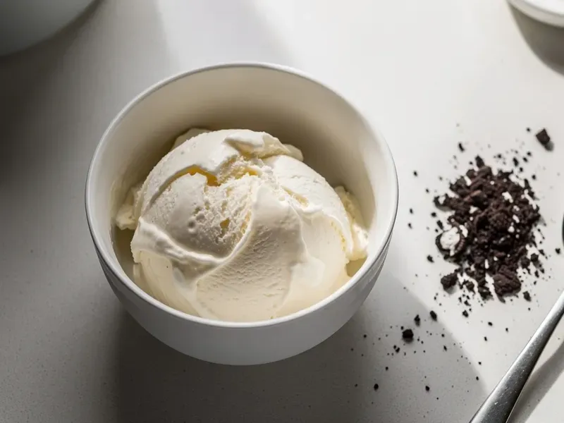 Step 1: Place the slightly softened vanilla ice cream in a large cup or bowl.