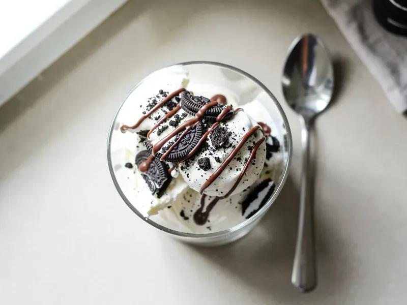 Step 4: Fold in the crushed Oreo pieces, stirring just enough to distribute them through