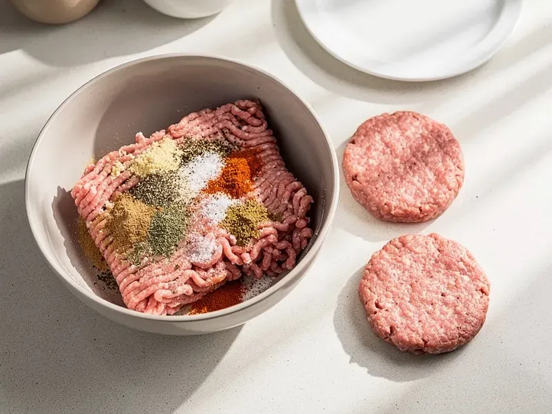 Step 1: Combine the ground pork with sage, garlic powder, onion powder, black pepper, sa