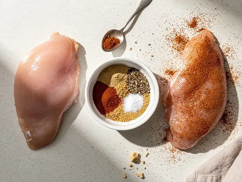 Step 1: Mix the garlic powder, onion powder, paprika, salt, and pepper together in a sma