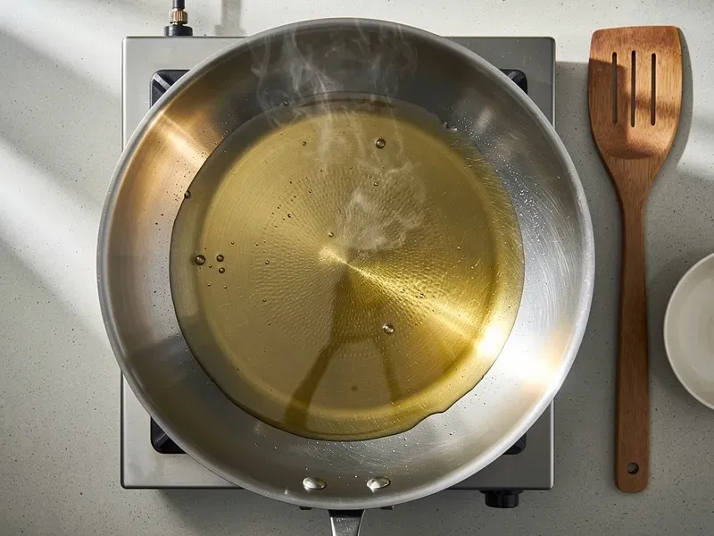 Step 3: Heat the vegetable oil in a large wok or skillet over high heat until the oil sh