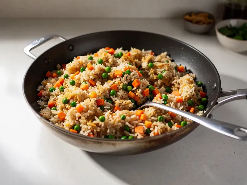 Step 4: Add the peas and carrots and stir-fry for 1 minute until heated through.