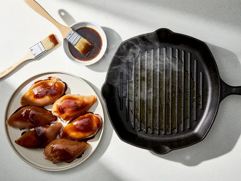 Step 2: Heat a grill pan, outdoor grill, or heavy skillet to medium-high heat (around 20