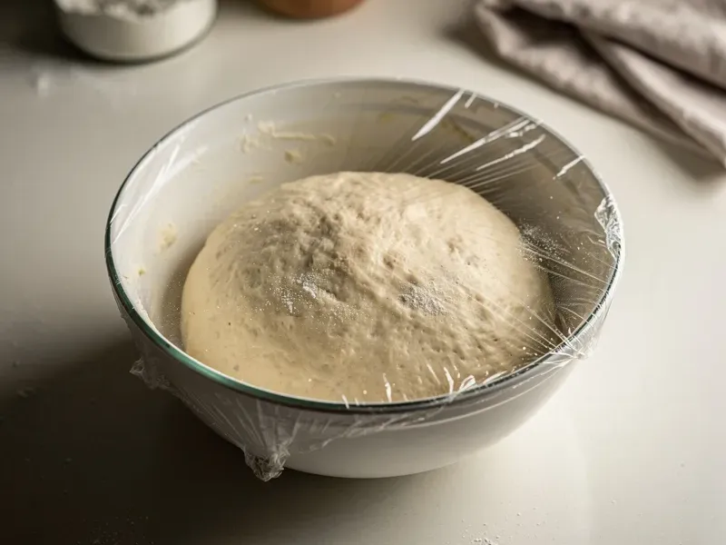 Step 3: Place the dough in a lightly oiled bowl, cover with plastic wrap, and let it ris