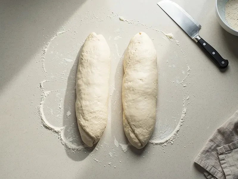 Step 4: Punch down the dough and divide it into 2 equal pieces. Shape each piece into a
