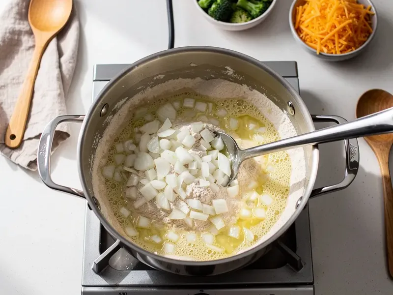 Step 1: In a large pot, melt the butter over medium heat. Add the diced onion and cook f