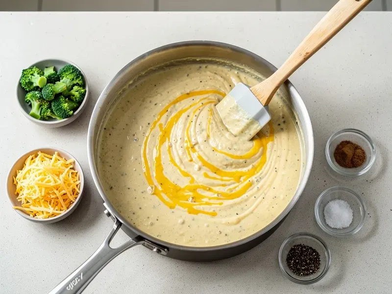 Step 4: Reduce heat to low and stir in the shredded cheddar cheese a handful at a time u