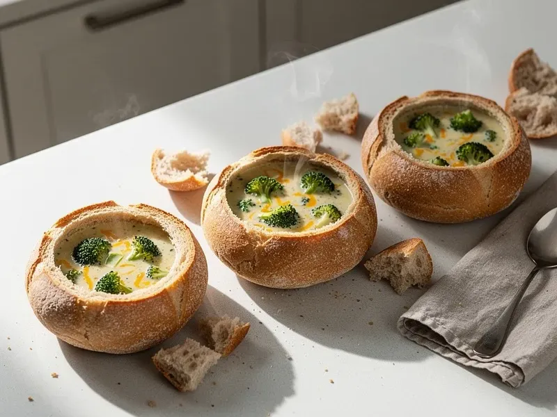 Step 6: Ladle the hot soup into each bread bowl and serve immediately. The bread bowl ca