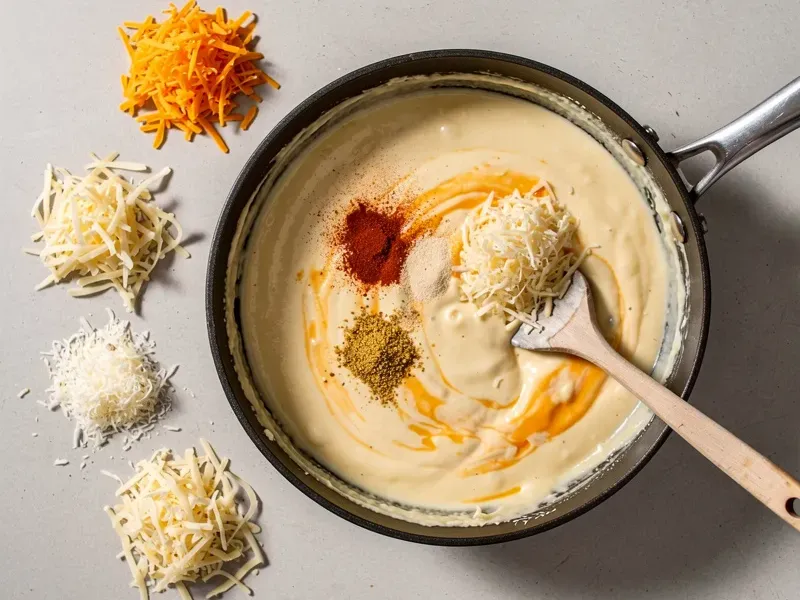 Step 4: Reduce heat to low. Add the dry mustard, smoked paprika, and garlic powder. Stir