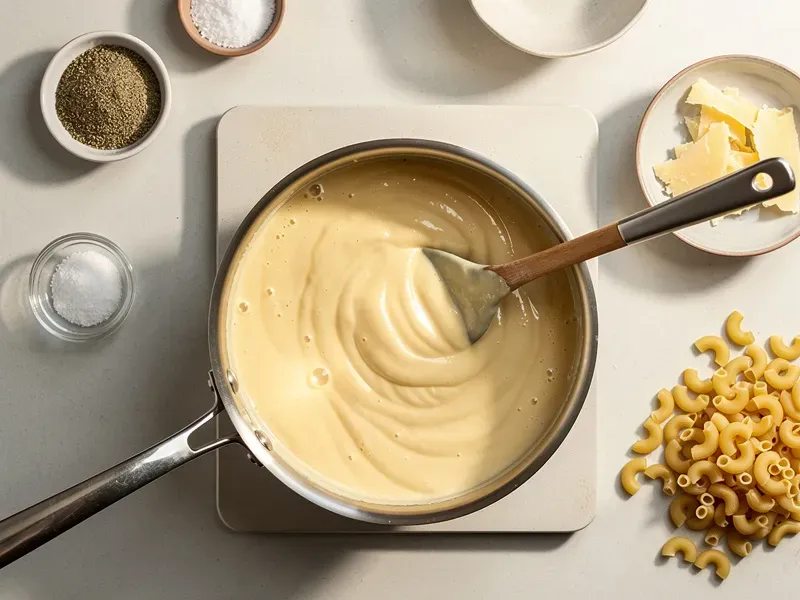 Step 5: Season with salt and white pepper to taste. The sauce should be smooth, glossy,