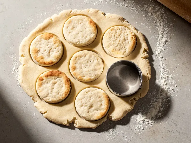 Step 6: Pat the dough to a final thickness of about 2.5cm (1 inch). Cut out biscuits usi