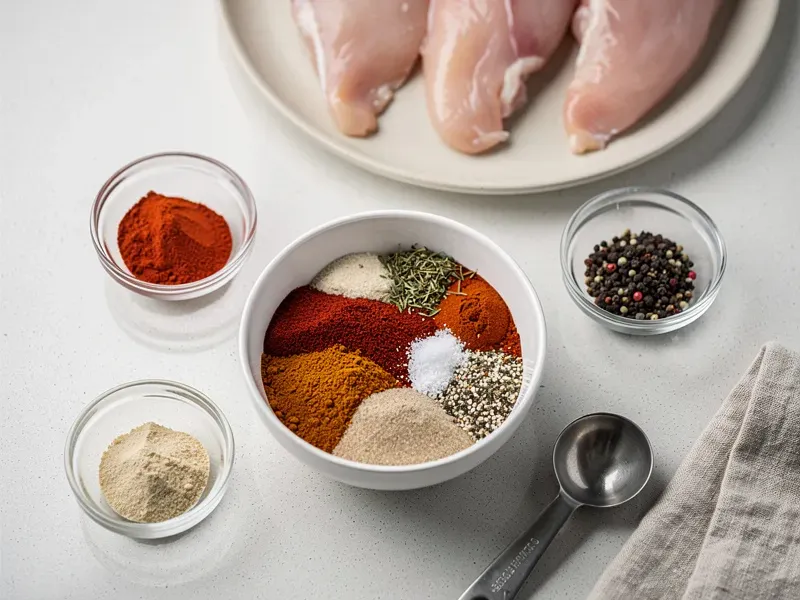 Step 1: Combine paprika, garlic powder, onion powder, cayenne, thyme, oregano, black pep