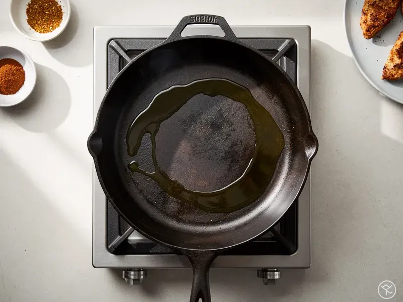 Step 3: Heat a cast iron skillet or heavy pan over high heat until very hot, about 2 min