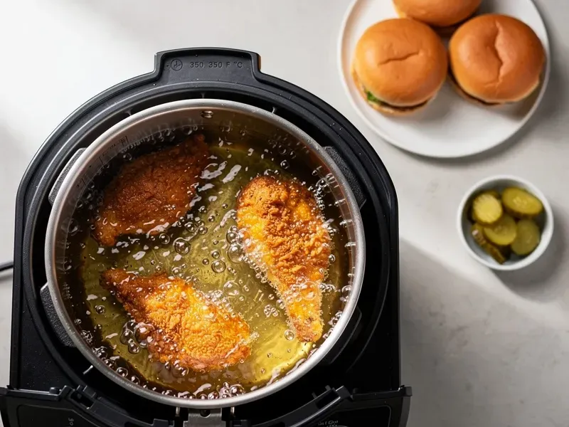 Step 4: Heat vegetable oil in a deep pot or fryer to 350F (175C). Carefully lower the ch