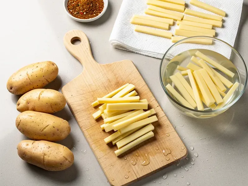 Step 1: Peel the potatoes and cut them into uniform sticks about 0.8cm (1/3 inch) wide a