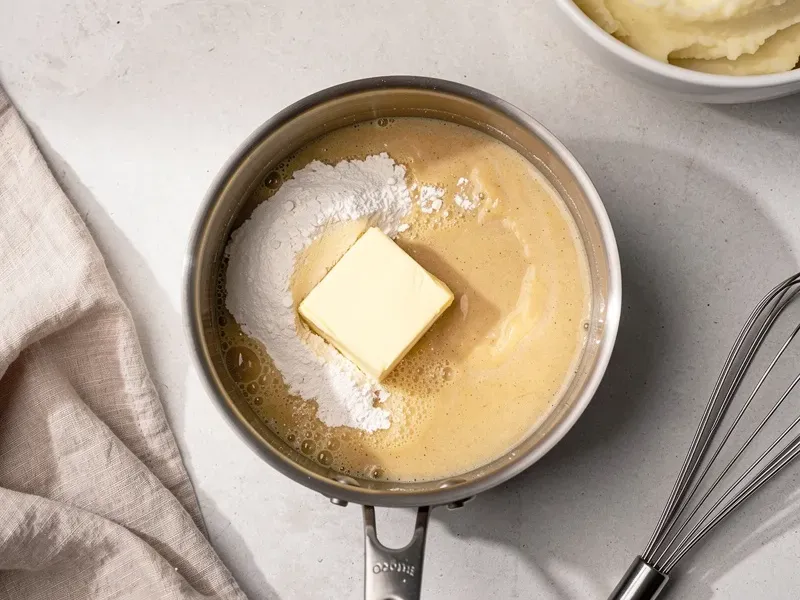 Step 3: For the Cajun gravy, melt the 2 tablespoons of butter in a small saucepan over m